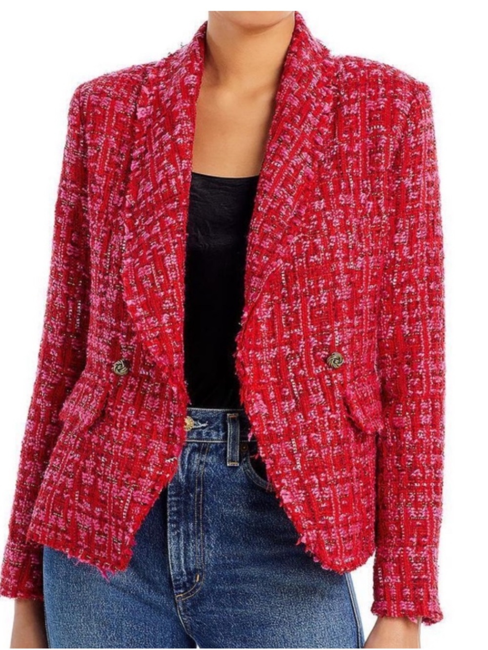 Aqua Tweed Blazer Barbiecore Pink Accents Office Business Casual Medium